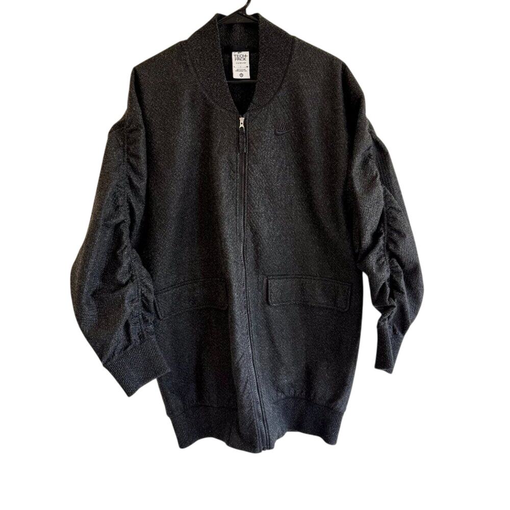 Nike Tech Pack Oversized S Flannel Bomber Jacket Long Coat Therma-Fit Zip Gray